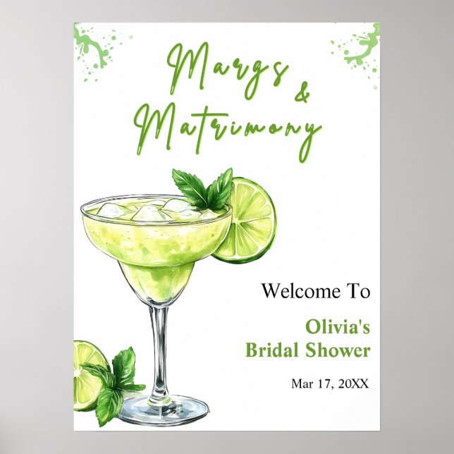 Poster Cocktail Margs and Matrimony Bridal Shower Welcome (Frente)