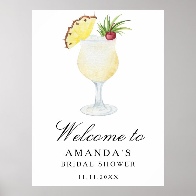 Poster Cocktail pineapple - bridal shower welcome sign (Frente)