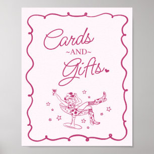 Poster Cocktails cor-de-rosa e vaqueiras Cartões e presen