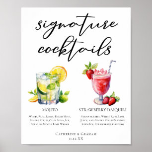 Poster Cocktails cubanos Mojito Strawberry Daiquiri Menu