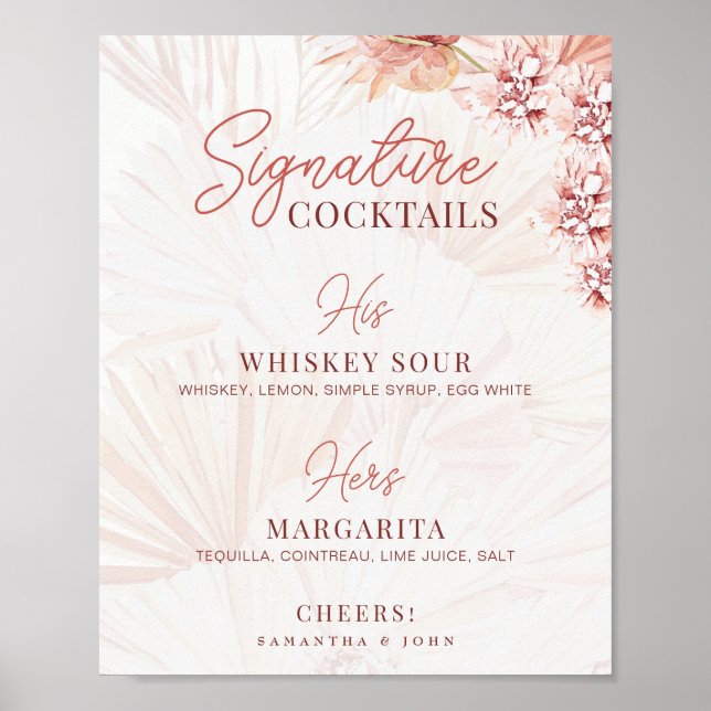 Poster Cocktails de Assinatura Casamento Bebidas Dele Del (Frente)