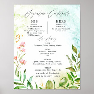 Poster Cocktails de Assinatura de Casamento Crystal Green