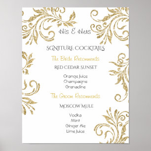 Poster Cocktails de assinatura, noiva e noiva, personaliz