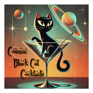 Póster Cocktails de Gato Negro Cósmico e Futuro Atômico