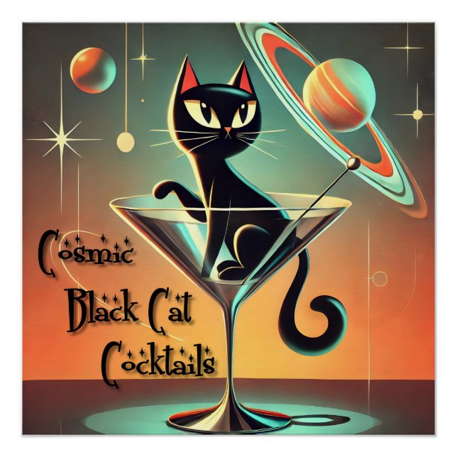 Póster Cocktails de Gato Negro Cósmico e Futuro Atômico (Frente)