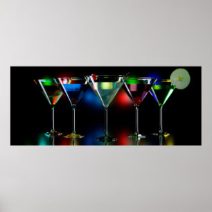 Poster Cocktails diferentes em óculos de martini com luze