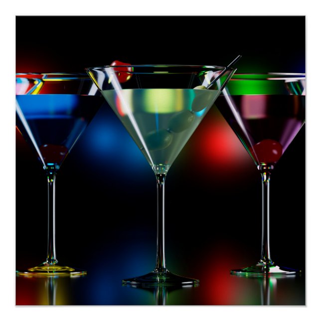 Póster Cocktails diferentes em óculos de martini com luze (Frente)
