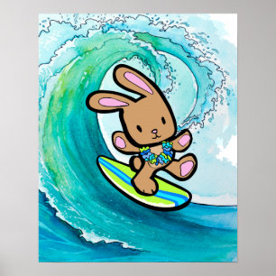Poster Cocos a tapeçaria surfando havaiana do coelho