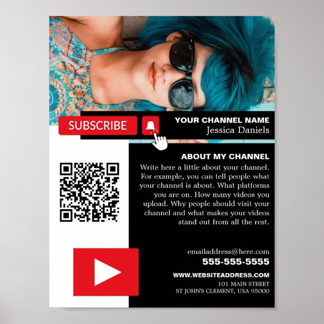 Poster Código de Foto e QR Personalizado, Youtube - Vlogg (Frente)