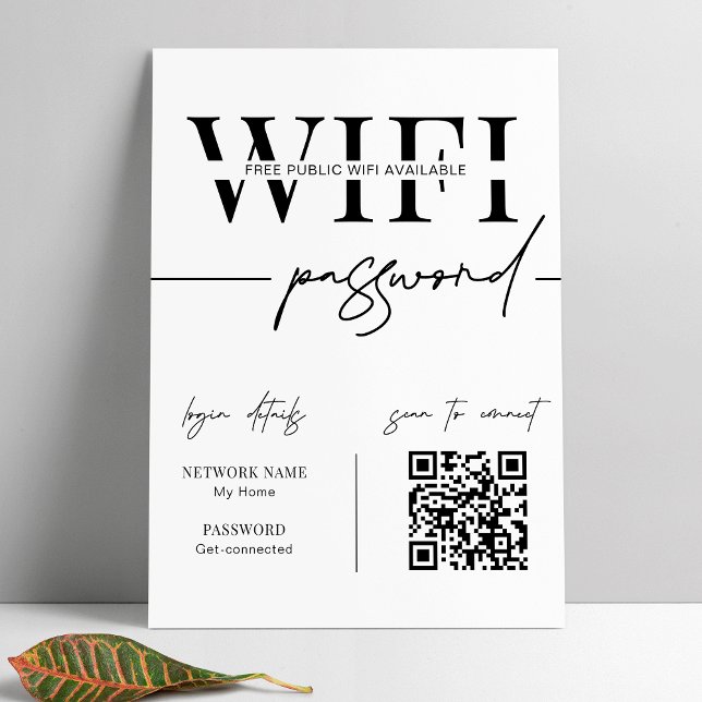 Poster Código QR da Senha da Rede WIFI Preto e Branco Mod (wifi password poster)