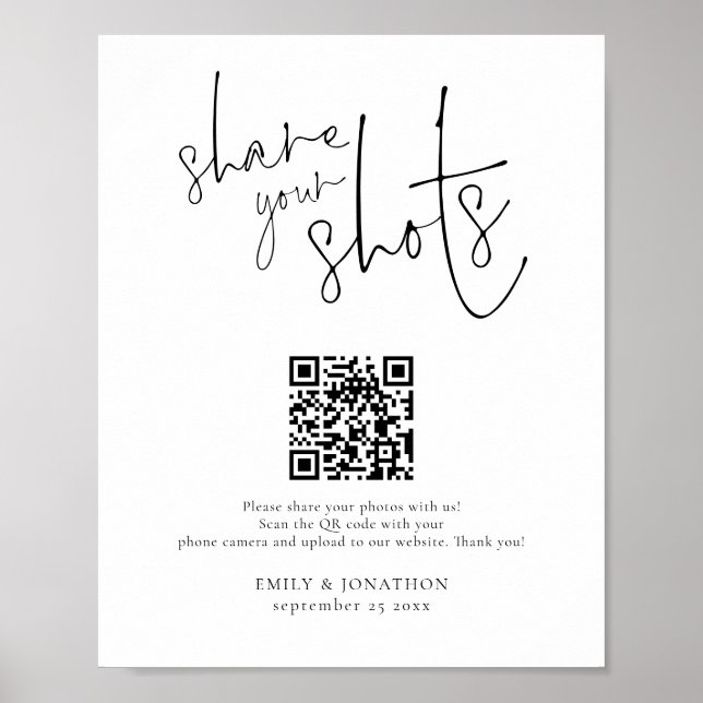 Poster Código QR de Foto de Casamento Compartilhe suas Fo (Frente)