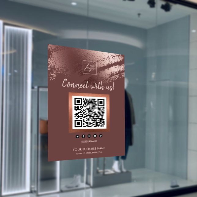 Poster Código QR de Mídia Social Empresarial em Bronze El (Stylish Bronze Business QR Code Social Media Poster)