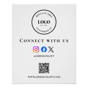 Póster Código QR de mídia social empresarial site Logotip