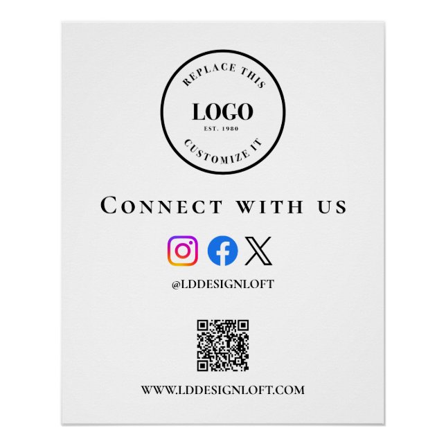 Póster Código QR de mídia social empresarial site Logotip (Frente)