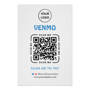 Póster Código QR de Pagamento Venmo Escaneie para Pagar