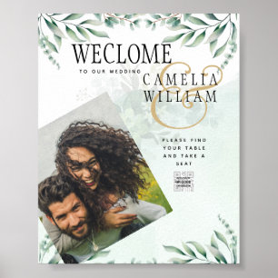 Poster CÓDIGO QR de RSVP de Convites de Casamento Verde
