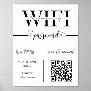 Poster Código QR de Senha de Rede WIFI Preto e Branco Mod
