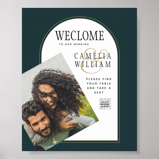 Poster Código QR do Convite de casamento Moderno Dourado  (Frente)