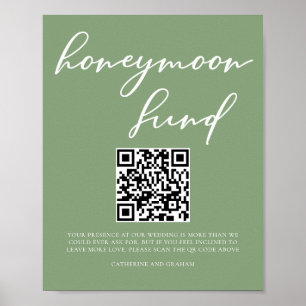 Poster Código QR do Fundo de Honestião Verde de Sage