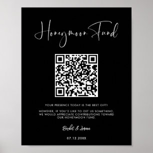 Poster Código QR do Fundo de Lua Negra Elegante e Moderna