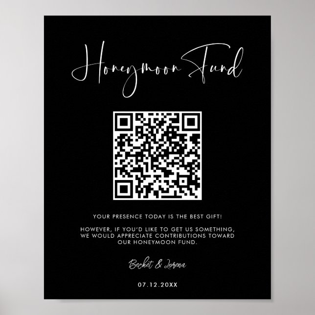 Poster Código QR do Fundo de Lua Negra Elegante e Moderna (Frente)