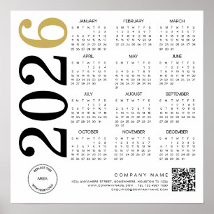Poster Código QR do Logotipo da Empresa no Calendário Mod