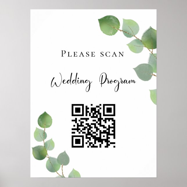 Poster Código QR do programa de casamento com folhagem de (Frente)