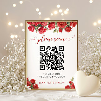Poster Código QR do Programa de Casamento Floral de Rosa