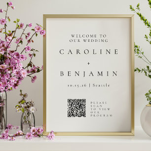 Poster Código QR do Programa de Casamento Preto e Branco 