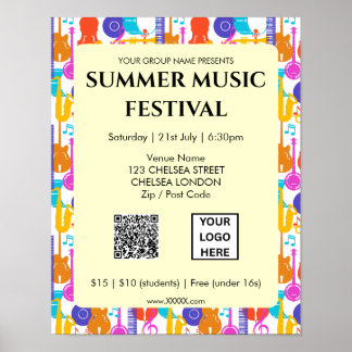 Poster Código QR e Logotipo do Festival de Música de Verã