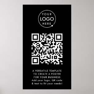 Poster Código QR Logotipo profissional preto simples