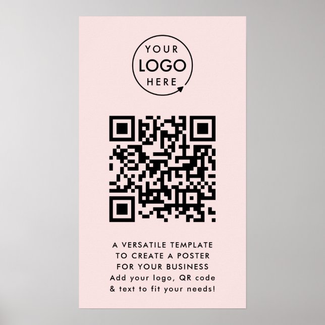 Poster Código QR | Logotipo profissional Rosa Simples (Frente)