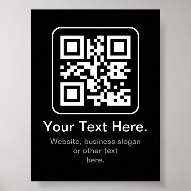 Poster Código QR Modern Escaneável | Preto Branco & Cinza (Frente)