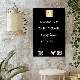 Poster Código QR preto logotipo empresarial sala de semin