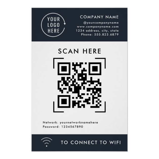 Póster Código QR Scan Wifi | Contato sem contato do logot (Frente)