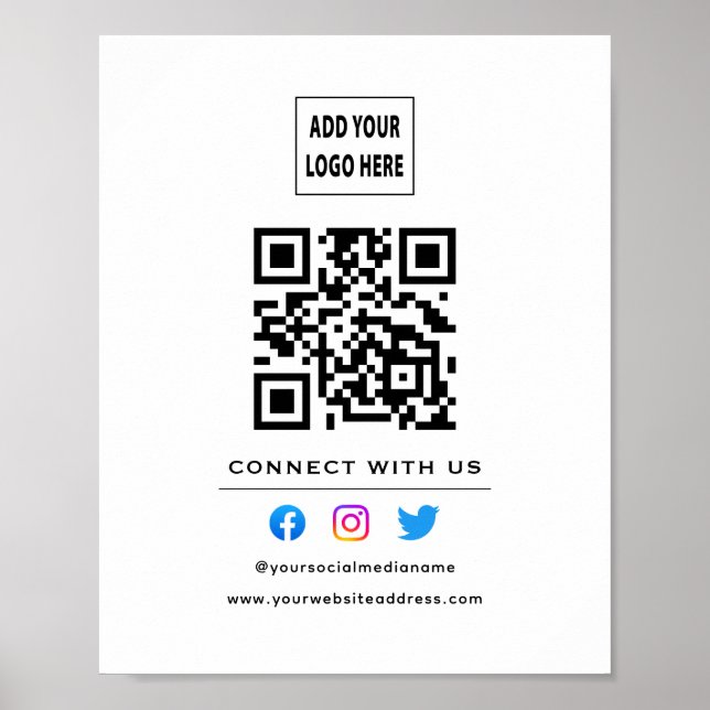 Poster Código QR Seguir Scan Para Conectar Conosco Branco (Frente)