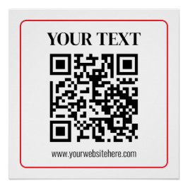 Póster Código QR simples preto e branco com borda vermelh
