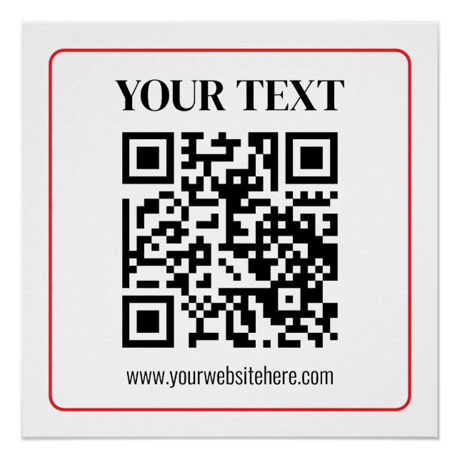 Póster Código QR simples preto e branco com borda vermelh (Frente)