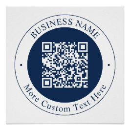 Póster Código QR & Texto personalizáveis | Azul Marinho E