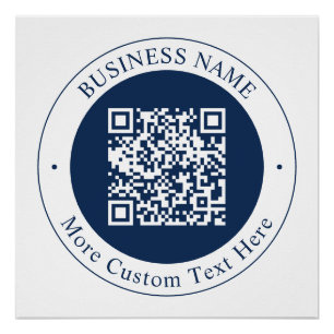 Póster Código QR & Texto personalizáveis   Azul Marinho E