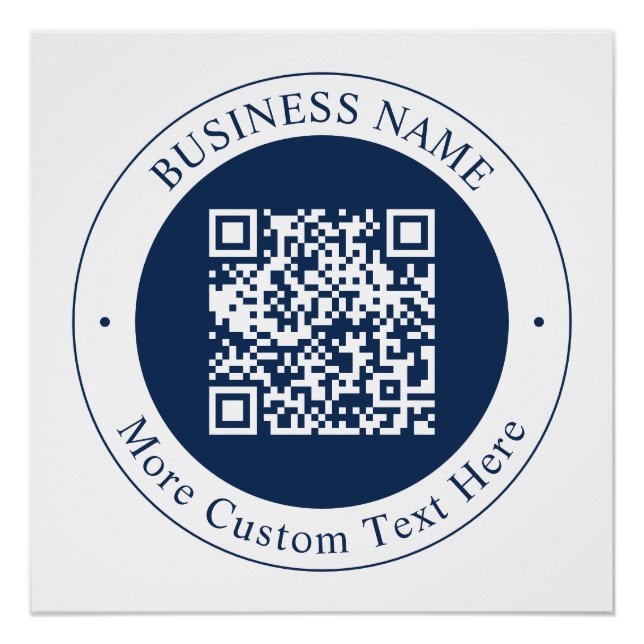 Póster Código QR & Texto personalizáveis | Azul Marinho E (Frente)
