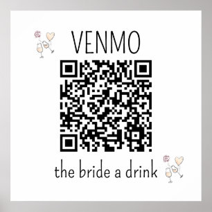 Poster Código QR VENMO a Noiva uma Bebida Festa de Desped