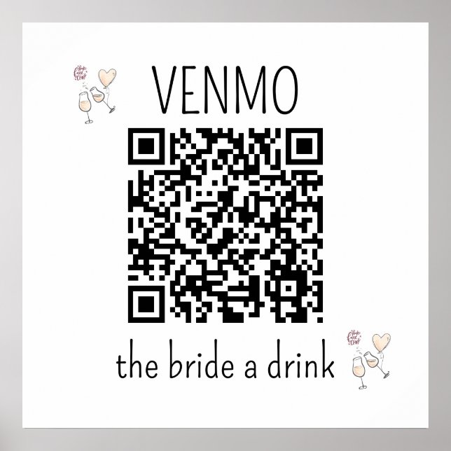 Poster Código QR VENMO a Noiva uma Bebida Festa de Desped (Frente)
