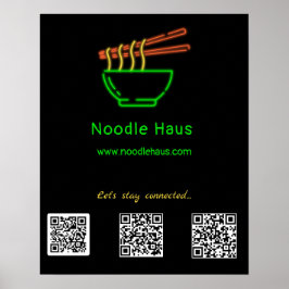 Poster Códigos QR de Mídia Social do Neon Asian Noodle Bo
