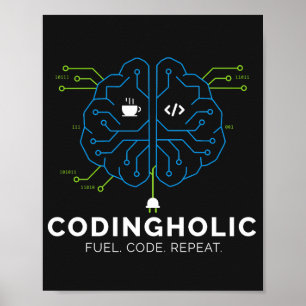 Poster Codingholic Tech Brain Programmer Modo Escuro