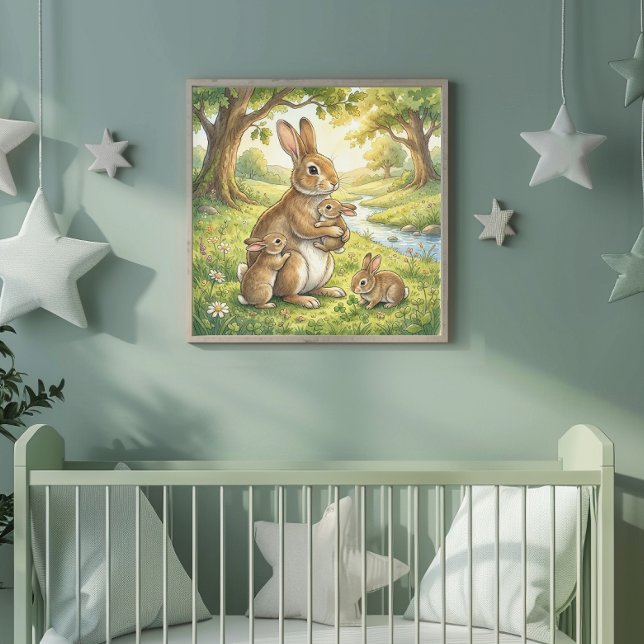 Poster Coelhinha Mamãe e seus Filhotes Berçário (Criador carregado)