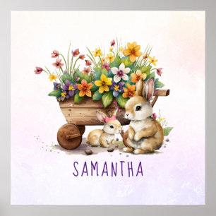Poster Coelhinhas Fofas Nome Personalizado Menina Páscoa