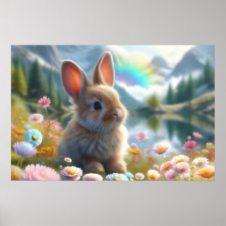 Poster Coelhinho Adorável em um Lago Encantado