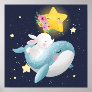 Poster Coelhinho Andando De Baleia