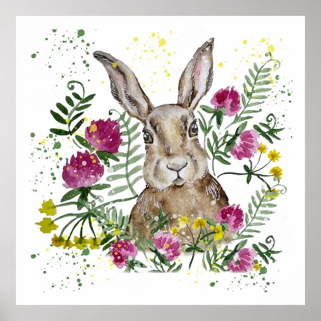 Poster Coelhinho bonito em flores aquáticas (Frente)